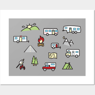 Cute RV and Camping Large Icon Pattern Posters and Art